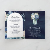 Invitation Navy Blue Peony Mason Jar QR Code Wedding (Intérieur)