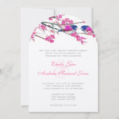 Invitation Navy Blue & Pink Cherry Blossom Inséparables Vinta (Devant)