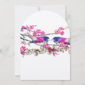Invitation Navy Blue & Pink Cherry Blossom Inséparables Vinta (Dos)