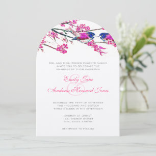 Invitation Navy Blue & Pink Cherry Blossom Inséparables Vinta