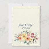 Invitation Navy blue pink orange gold floral spring RSVP (Dos)