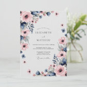 Invitation Navy Blue Pink Sophisticated Spring Wedding (Debout devant)
