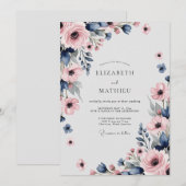 Invitation Navy Blue Pink Sophisticated Spring Wedding (Devant / Derrière)