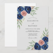 Invitation Navy Blue Refined Botanical Wedding (Devant / Derrière)