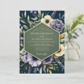 Invitation Navy Blue Regal Botanical Wedding (Debout devant)
