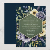 Invitation Navy Blue Regal Botanical Wedding (Devant / Derrière)