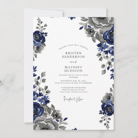 Invitation Navy Blue Regal Classic Wedding (Devant)