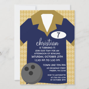 Invitation Navy Blue Rejoignez le Team Bowling Birthday Party