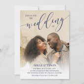 Invitation Navy Blue Rejoignez-nous Photo Mariage à double fa (Devant)