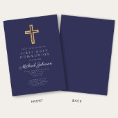 Invitation Navy Blue Religious Cross Boy First Communion