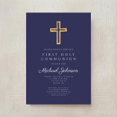 Invitation Navy Blue Religious Cross Boy First Communion
