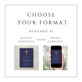 Invitation Navy Blue Religious Cross Boy First Communion