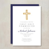 Invitation Navy Blue Religious Cross Boy First Communion