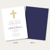 Invitation Navy Blue Religious Cross Boy First Communion