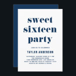 Invitation Navy Blue Retro Bold Typographie Sweet 16 Annivers<br><div class="desc">Invités Invitations à votre événement avec cette invitation personnalisable d'anniversaire sweet sixteen. Il présente une typographie rétro audacieuse et simple. Personnalisez en ajoutant vos détails. Cette invitation marine bleu sucré 16 fêtes est parfaite pour tout thème d'événement.</div>