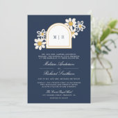 Invitation Navy Blue Retro Yellow Daisy All in One Wedding (Debout devant)