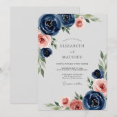 Invitation Navy Blue Romantic Peony Wedding (Devant / Derrière)