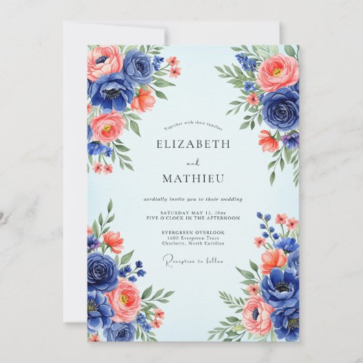 Invitation Navy Blue Romantic Spring Wedding (Devant)