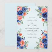 Invitation Navy Blue Romantic Spring Wedding (Devant / Derrière)