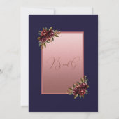 Invitation Navy Blue Rose Gold Script Burgundy floral wedding (Dos)
