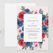 Invitation Navy Blue Ruby Blossoming Spring Wedding (Devant / Derrière)
