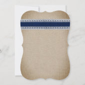Invitation Navy Blue Rustic Country Burlap Lace Mariage (Dos)