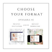 Invitation Navy Blue Script Cross Boy Photo Baptême