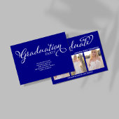 Invitation Navy Blue Script Photo Collage Graduation Card