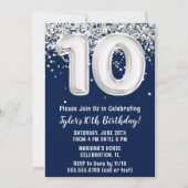 Invitation Navy Blue Silver 10e fête d'anniversaire (Devant)