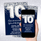 Invitation Navy Blue Silver 10e fête d'anniversaire