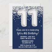 Invitation Navy Blue Silver 11e fête d'anniversaire (Devant)