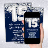Invitation Navy Blue Silver 15e fête d'anniversaire