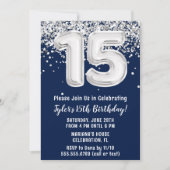 Invitation Navy Blue Silver 15e fête d'anniversaire (Devant)