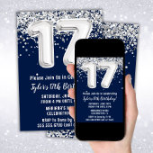 Invitation Navy Blue Silver 17e fête d'anniversaire