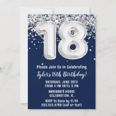 Invitation Navy Blue Silver 18e fête d'anniversaire (Devant)