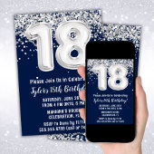 Invitation Navy Blue Silver 18e fête d'anniversaire