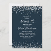 Invitation Navy Blue Silver Diamond Glitter Sweet 16 (Devant)
