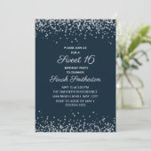 Invitation Navy Blue Silver Diamond Glitter Sweet 16 (Debout devant)