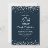 Invitation Navy Blue Silver Diamond Pailleté 50e Anniversaire (Devant)