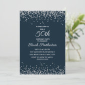 Invitation Navy Blue Silver Diamond Pailleté 50e Anniversaire (Debout devant)