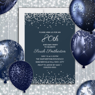 Invitation Navy Blue Silver Diamond Pailletés 80e Anniversair