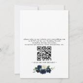 Invitation Navy Blue Silver Elegant Floral QR Code Wedding (Dos)