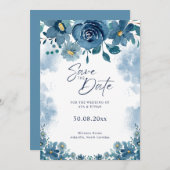 Invitation Navy Blue Smoke Floral Wedding Save The Date (Devant / Derrière)
