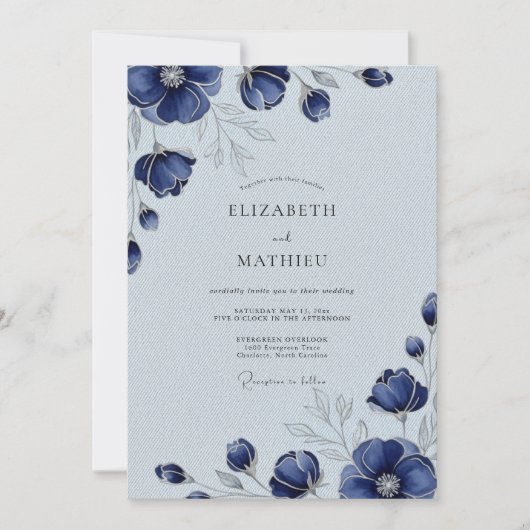 Invitation Navy Blue Sophisticated Winter Wedding (Devant)