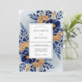 Invitation Navy Blue Stately Botanical Wedding (Debout devant)