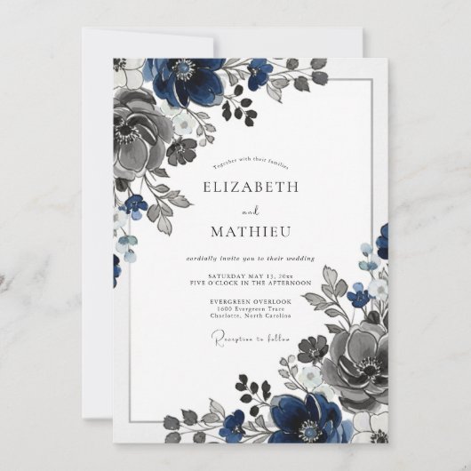 Invitation Navy Blue Stately Winter Wedding (Devant)