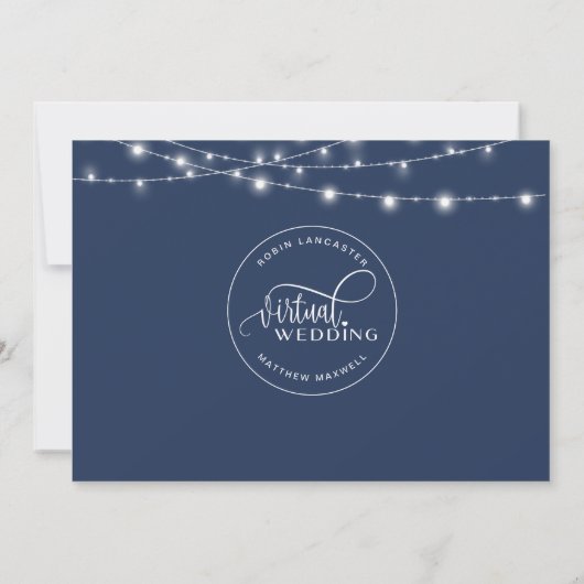 Invitation Navy Blue, String Lights, Mariage virtuel en ligne (Dos)