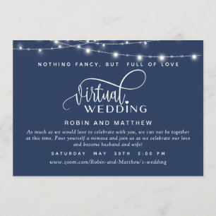 Invitation Navy Blue, String Lights, Mariage virtuel en ligne