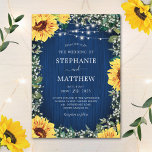 Invitation Navy Blue Sunflower Lights Rustic Wedding<br><div class="desc">These wedding invitations feature a watercolor floral border of sunflowers,  baby's breath flowers and foliage on a navy blue wood background with glowing string lights. Personalize them with your own text. Please visit our store to see the full range of items that you can personalize for your wedding.</div>