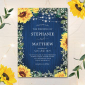 Invitation Navy Blue Sunflower Lights Rustic Wedding